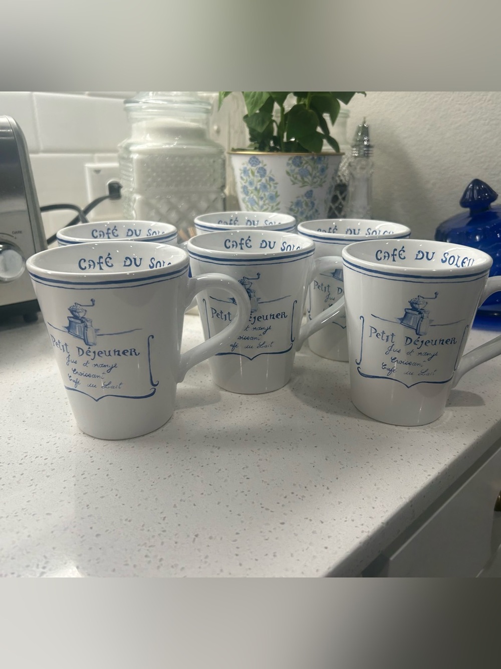 6 Williams-Sonoma "A la Carte Collection" French breakfast themed mugs